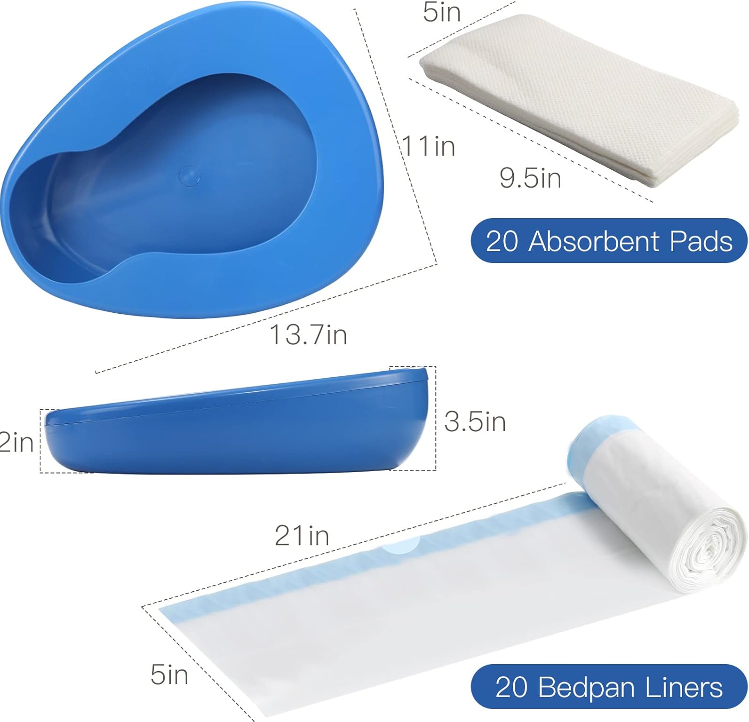 ONEDONE Bed Pan Set with Disposable Liners and Super Absorbent Pads

