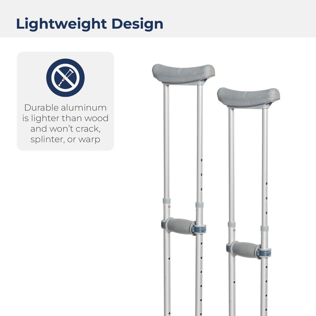 Drive Medical Aluminum Adult Crutches with Adjustable Height and Non-Skid Tips

