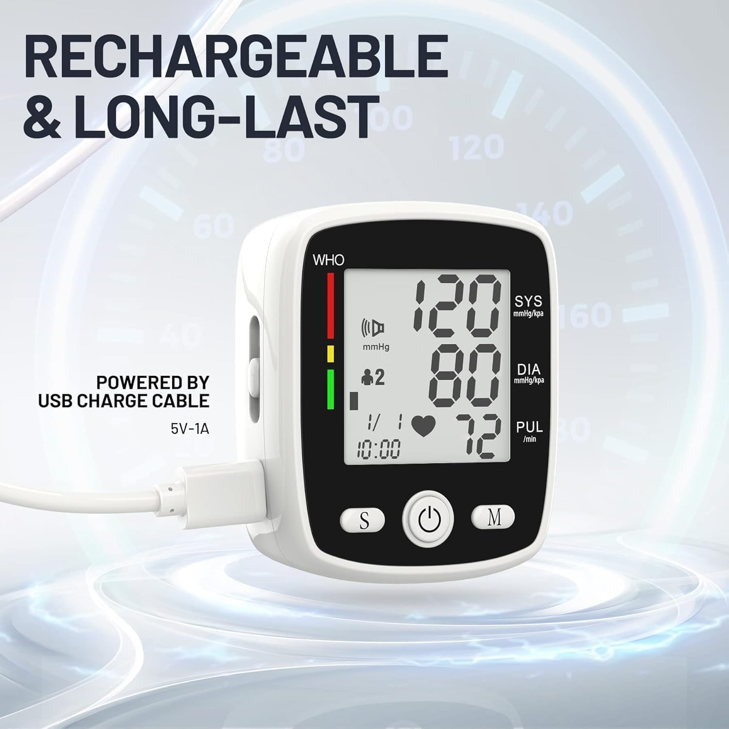 Digital Wrist Blood Pressure Monitor, Automatic BP Cuff, USB Rechargeable, 180 Memory

