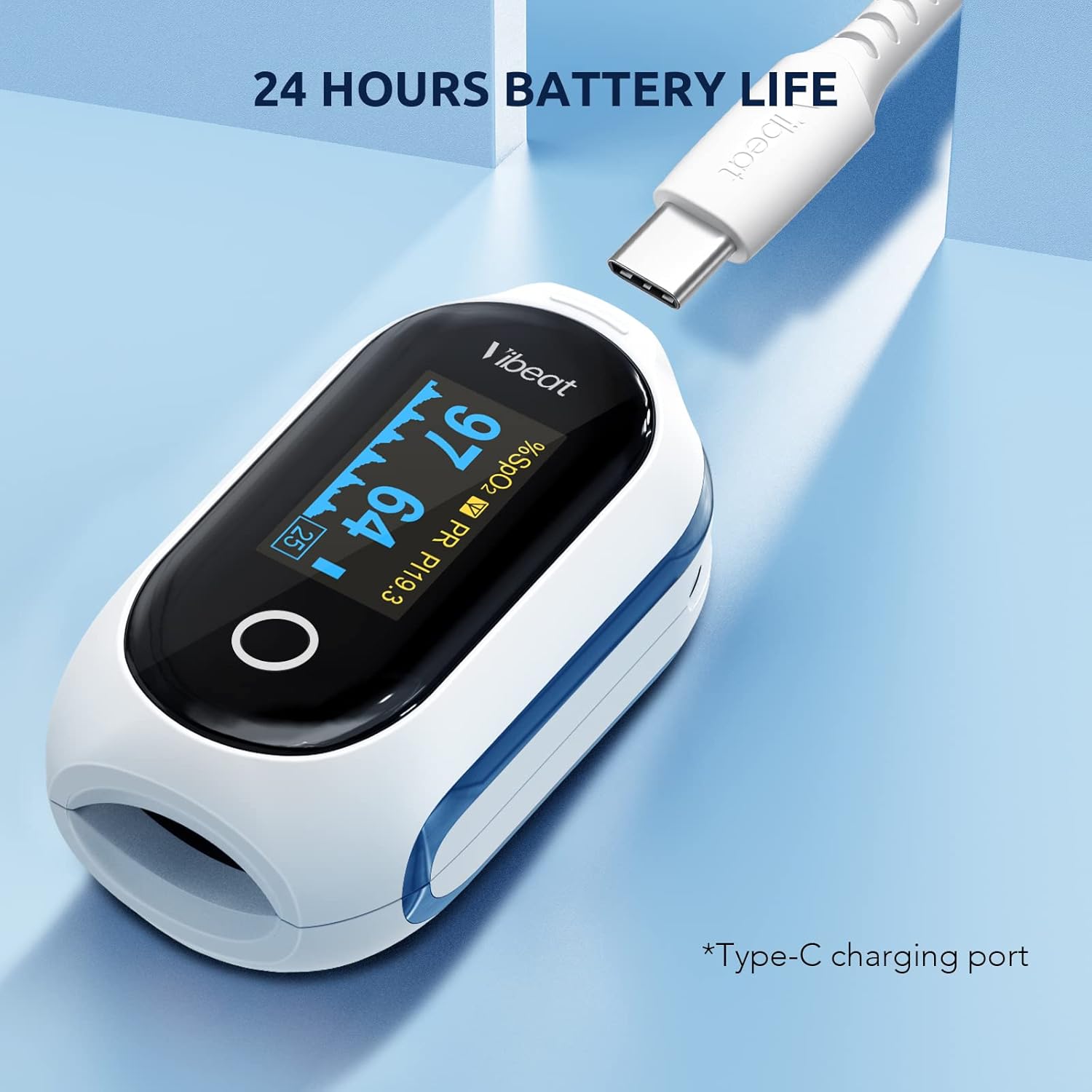 Vibeat Rechargeable Finger Pulse Oximeter with Bluetooth, OLED SpO2 & Pulse Monitor


