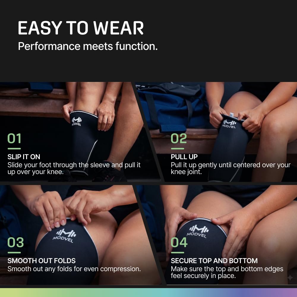 Modvel 7mm Neoprene Knee Sleeves Compression Support for Weightlifting & Powerlifting, Pair

