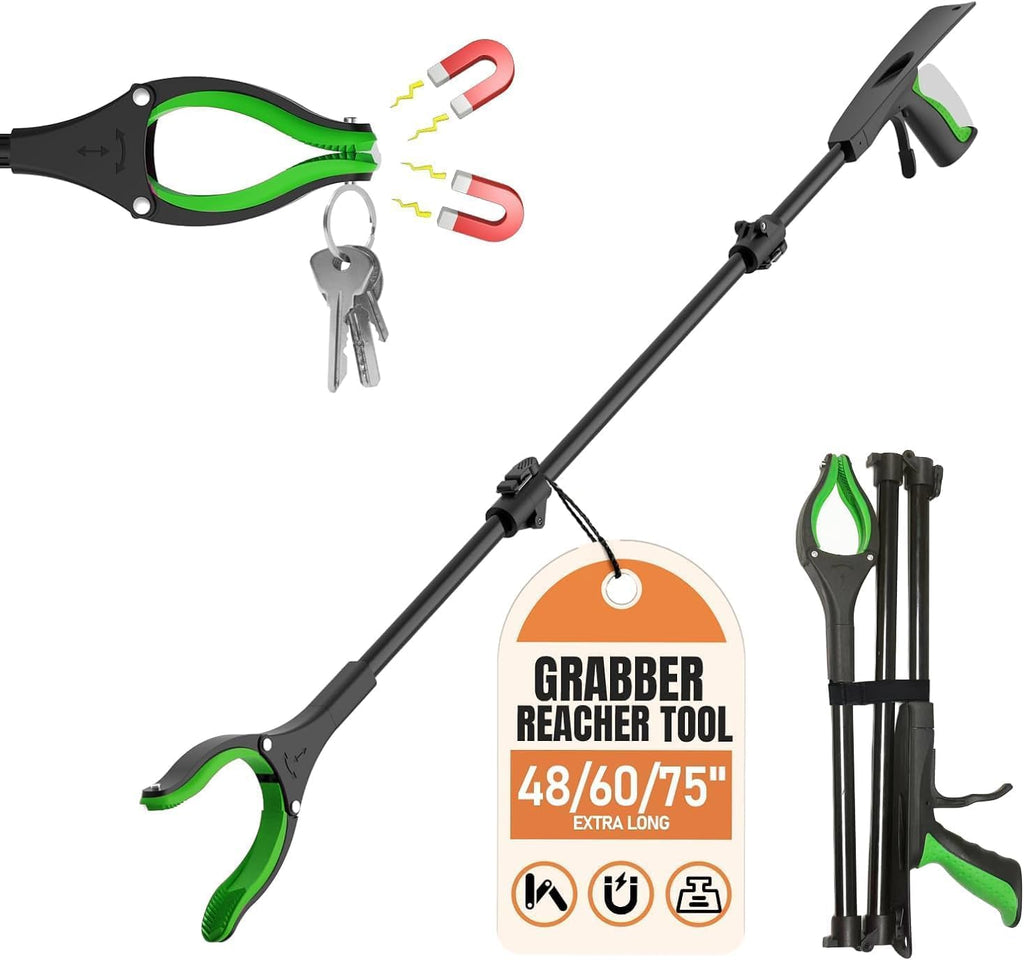 LENGENDONE Extra Long Aluminum Foldable Reacher Grabber Tool with Dual Magnet

