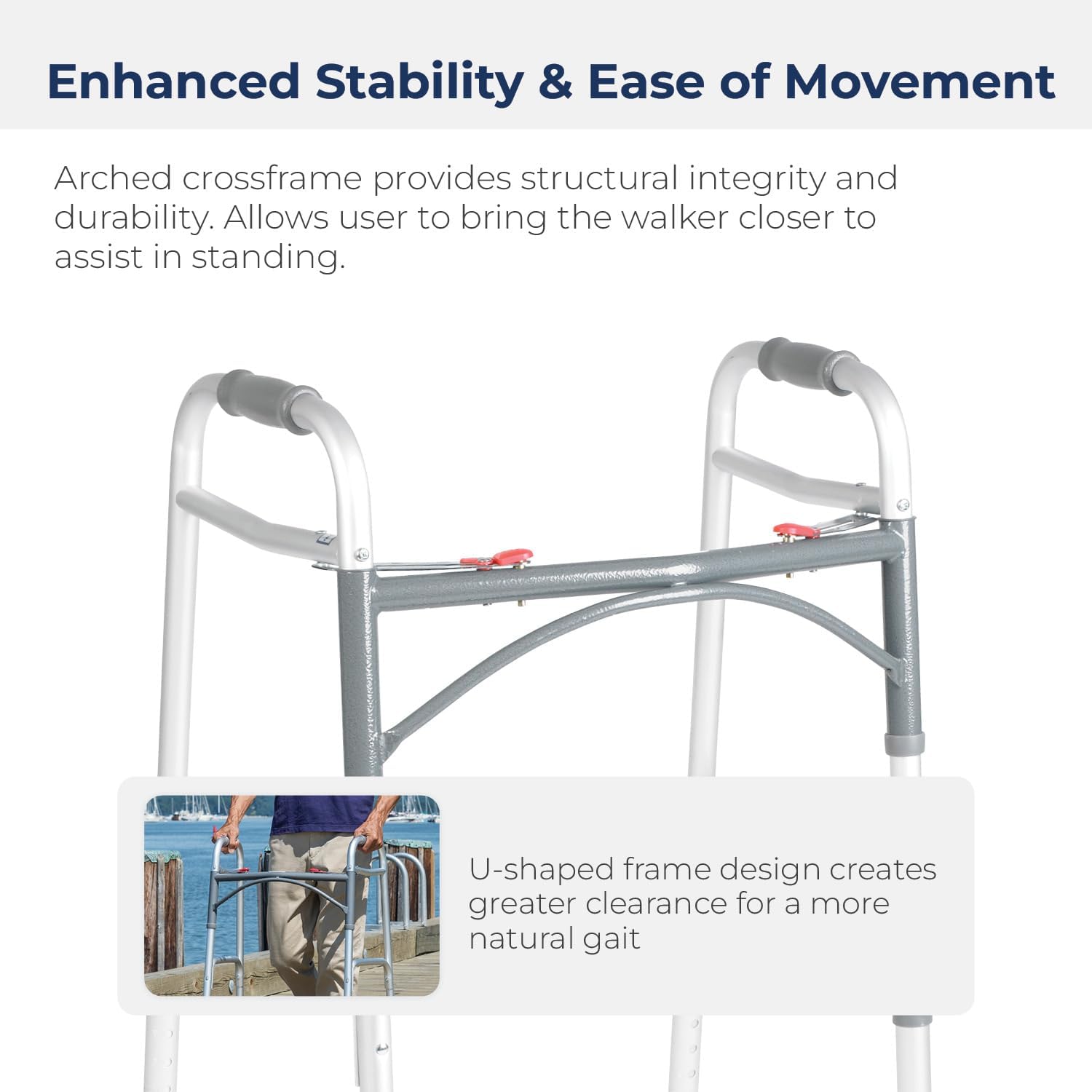 Drive Medical 2-Button Foldable Walker with Adjustable Legs, Lightweight Aluminum 350 lb

