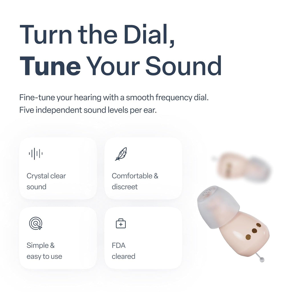 Audien Atom One OTC rechargeable wireless hearing aids with charging dock

