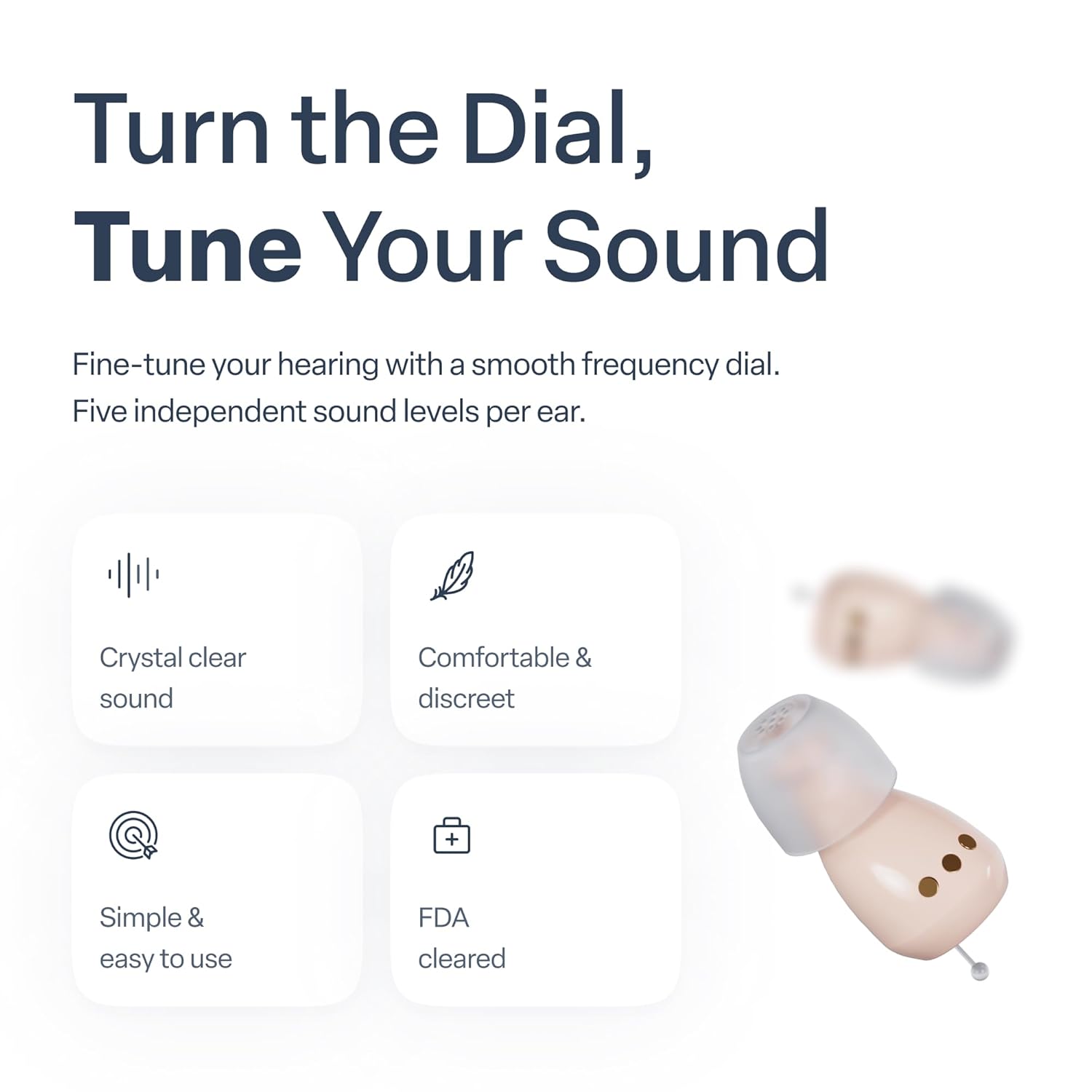 Audien Atom One OTC rechargeable wireless hearing aids with charging dock

