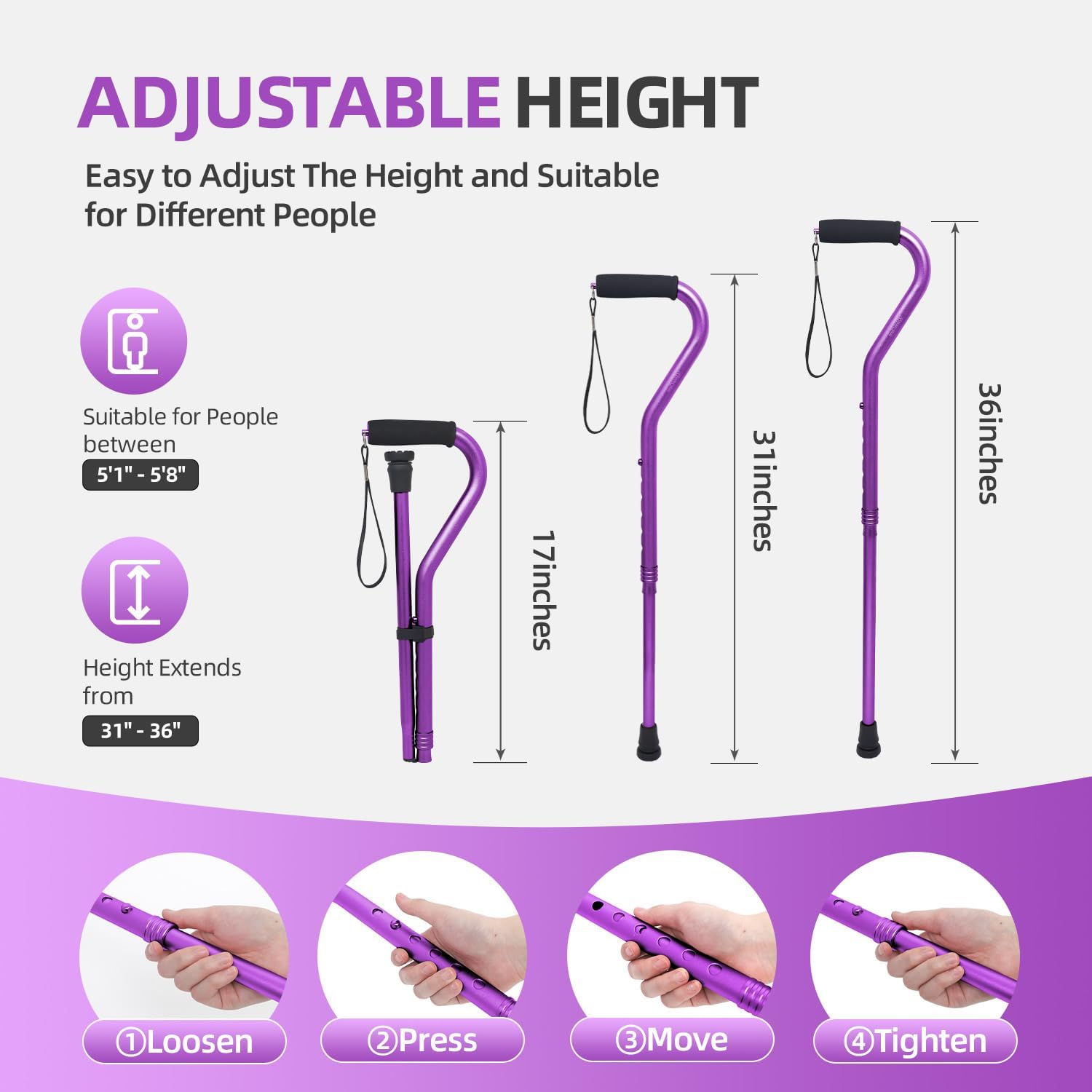 BeneCane Adjustable Walking Cane with Offset Cushioned Handle, Lightweight Mobility Aid

