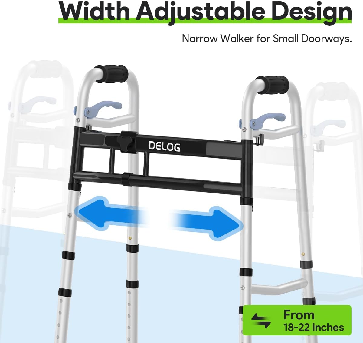 Delog Narrow Walkers for Seniors, Adjustable Width, Tight Space Support Up to 350 lb

