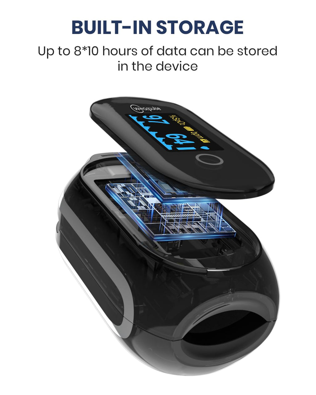 Rechargeable Fingertip Pulse Oximeter with Bluetooth App, SpO2 and Pulse Monitoring

