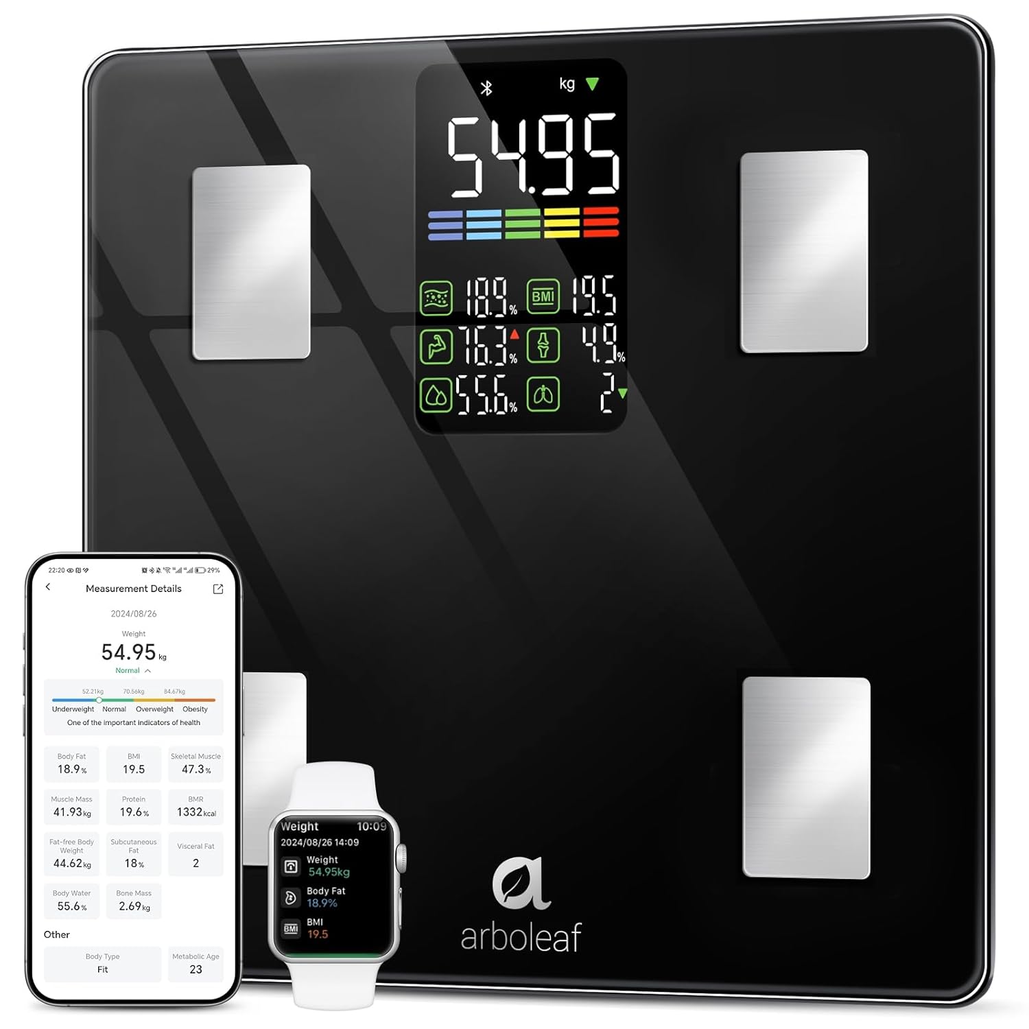 Arboleaf Smart Bathroom Scale with Body Fat, BMI, Muscle Mass and App Sync


