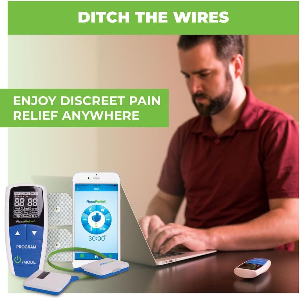 AccuRelief Wireless TENS EMS Muscle Stimulator with Remote and App Pulse Massager

