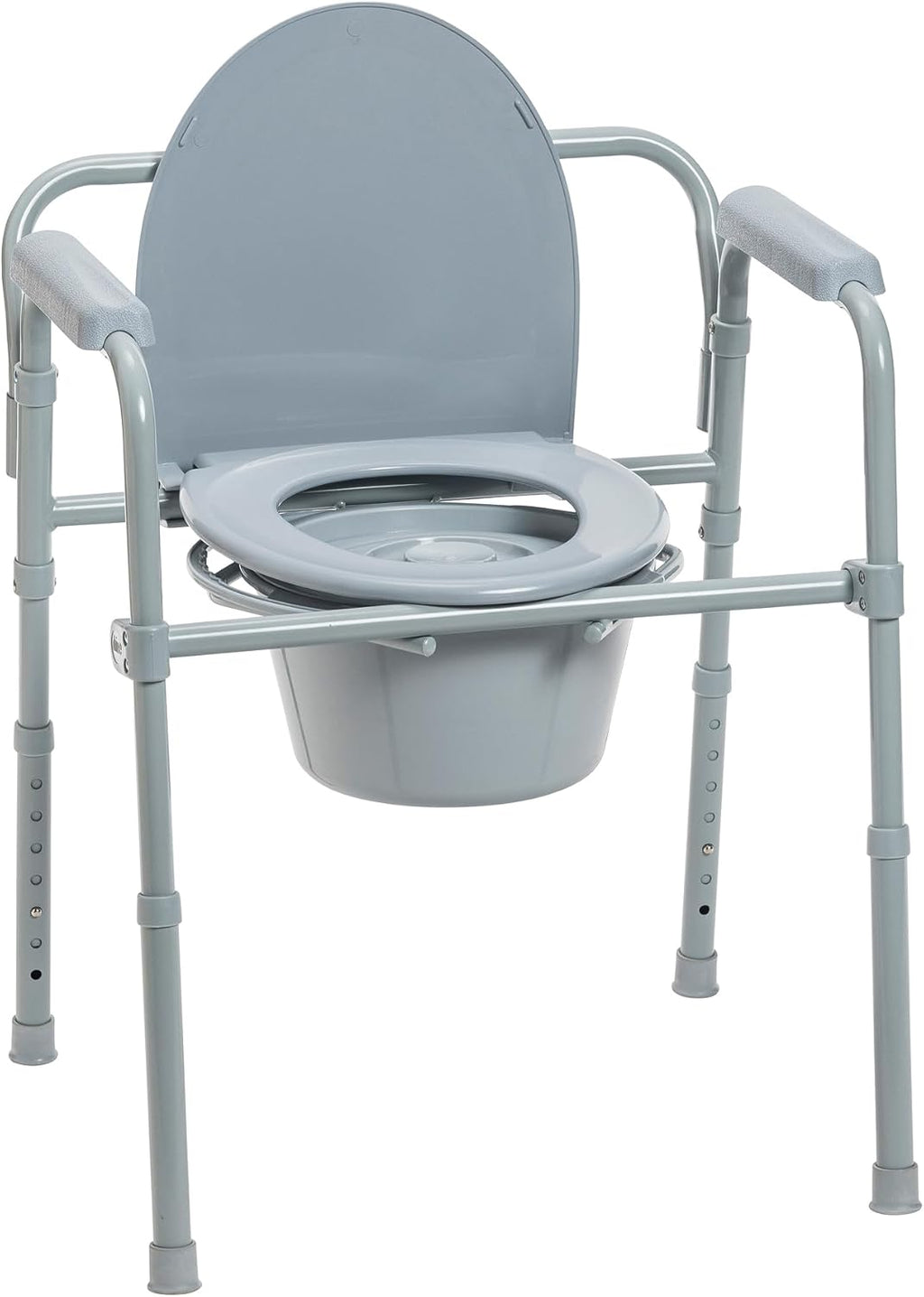 Drive Medical Folding Steel Bedside Commode Chair 3-in-1 Adjustable Height 7.5 Qt Bucket

