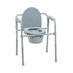 Drive Medical Folding Steel Bedside Commode Chair 3-in-1 Adjustable Height 7.5 Qt Bucket