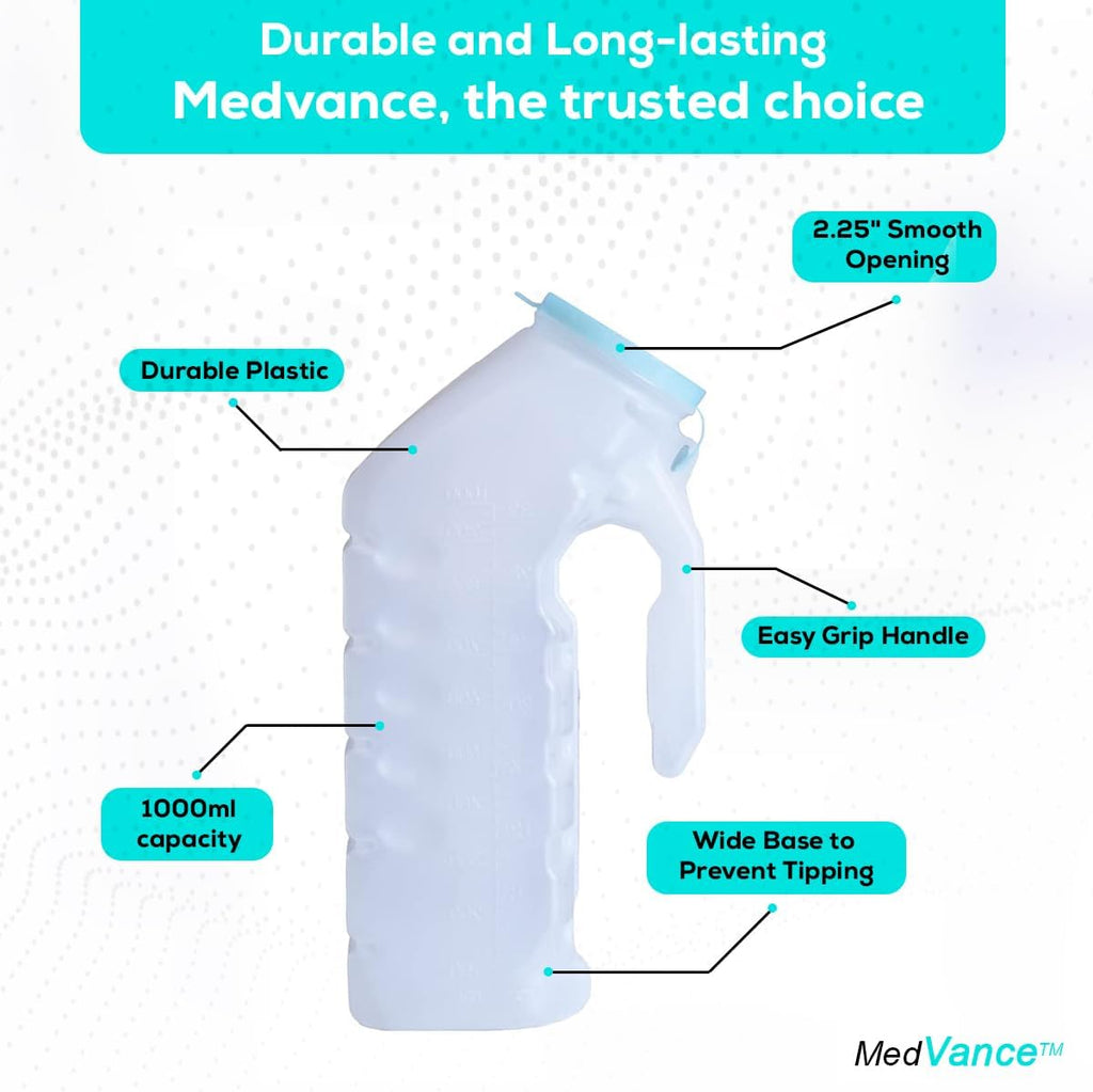 MedVance 1000ml Portable Urinals for Men, Spill-Proof Pee Bottle with Leak-Proof Lid

