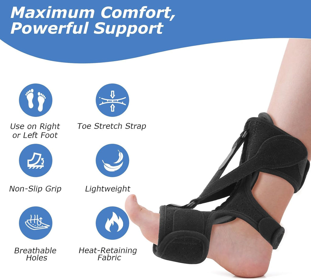Plantar Fasciitis Night Splint with 3-Strap Support, Adjustable Dorsal Brace

