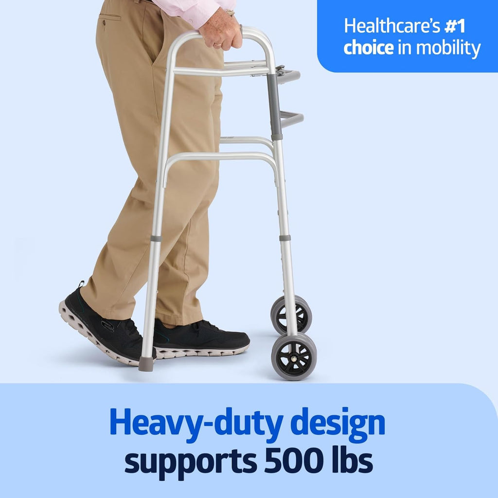 Medline Heavy-Duty Bariatric Folding Walker with 5 in Wheels and Handles, 500 lb Cap


