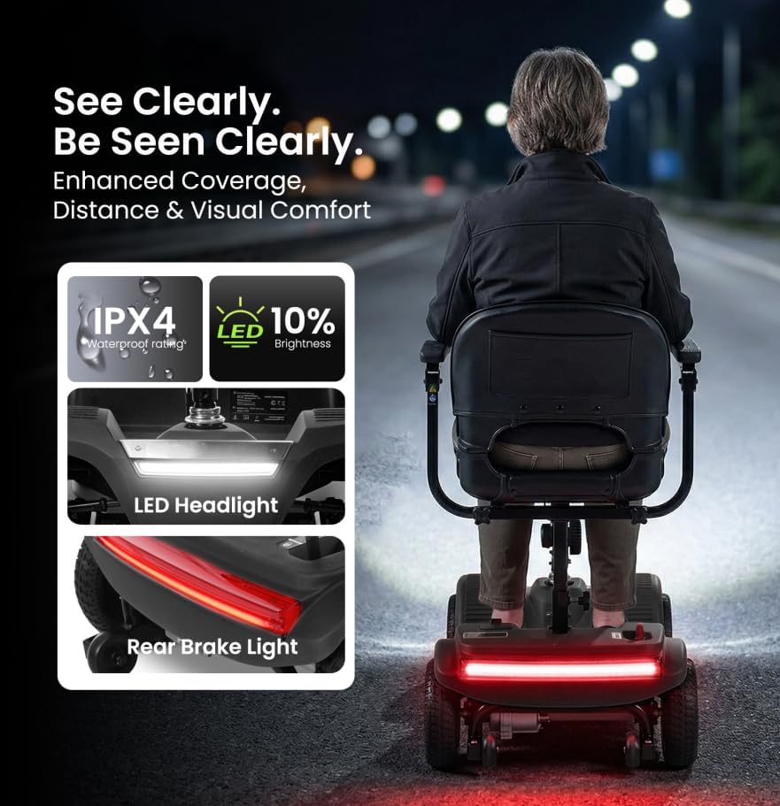 WayCare 15-Mile Long Range Electric Mobility Scooter, 300 lb Capacity, Foldable


