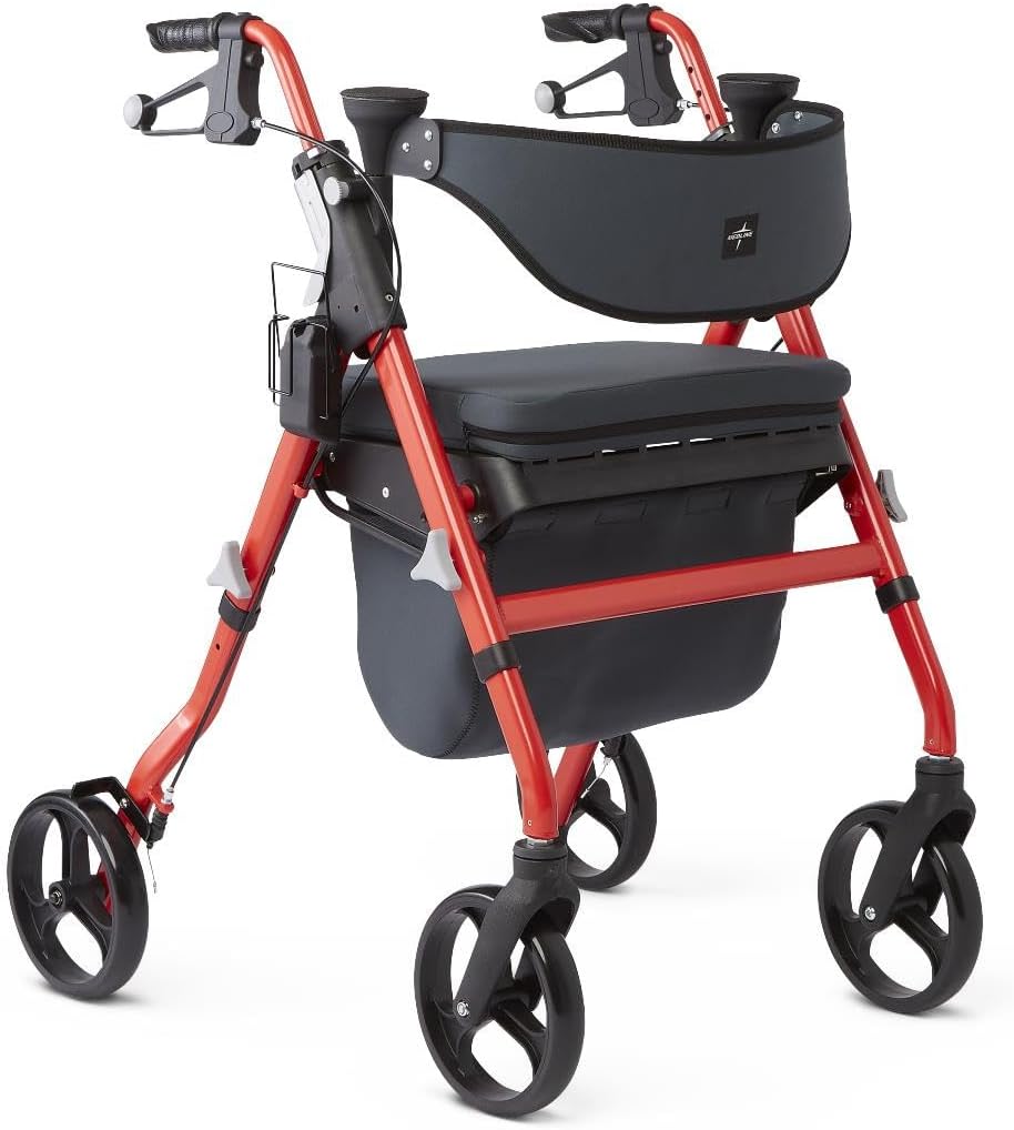 Medline Empower Rollator Walker with Memory Foam Seat, 8" Wheels, Cupholder, 300 lb

