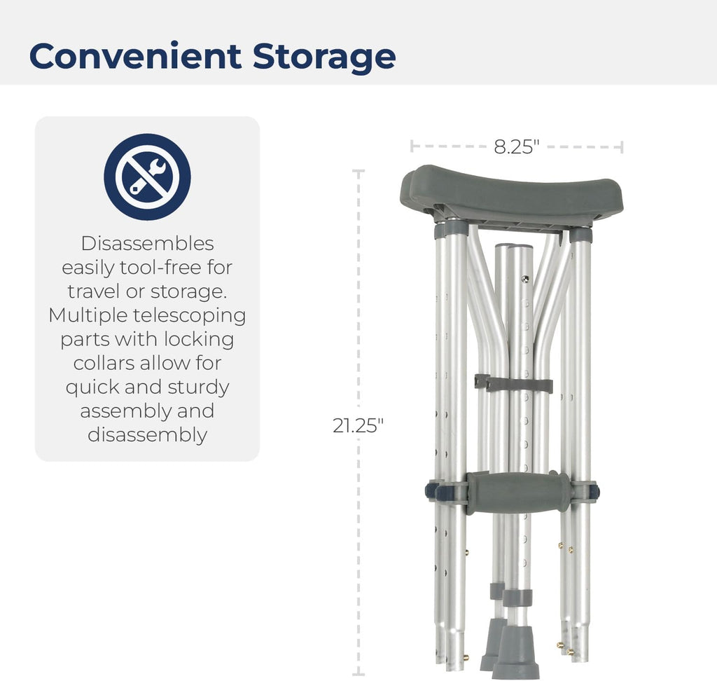 Drive Medical Aluminum Adult Crutches with Adjustable Height and Non-Skid Tips


