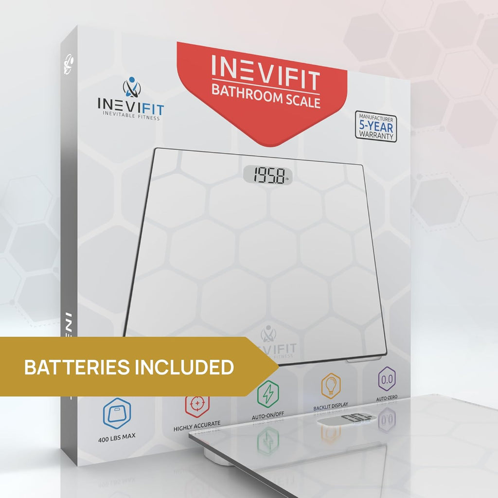 INEVIFIT Digital Bathroom Scale with Tempered Glass Platform, Up to 400 lb


