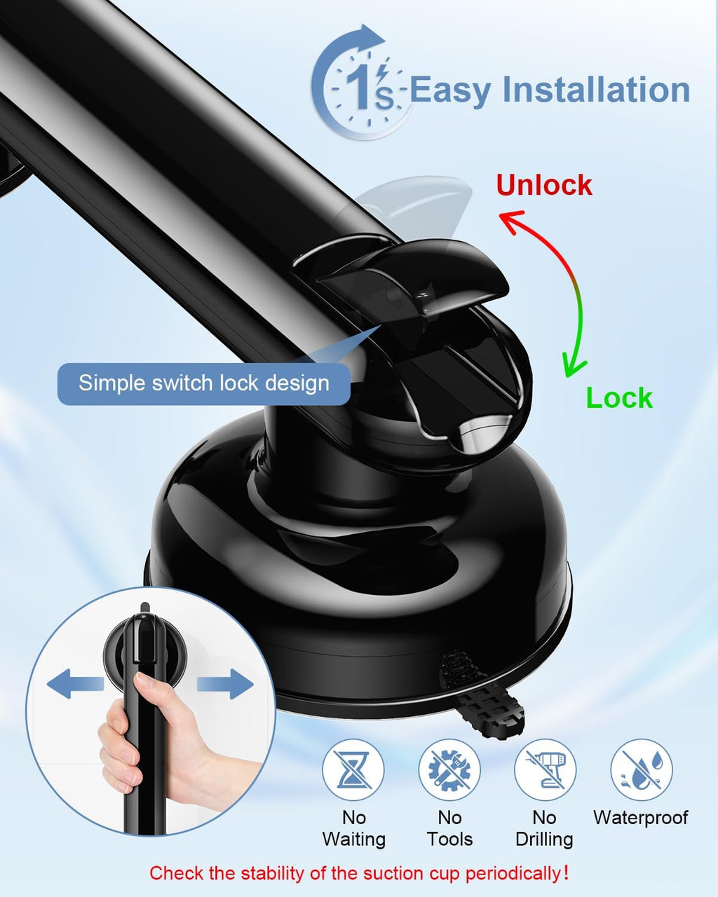 JOTPE Suction Grab Bars for Bathtubs and Showers, No Drilling, Removable

