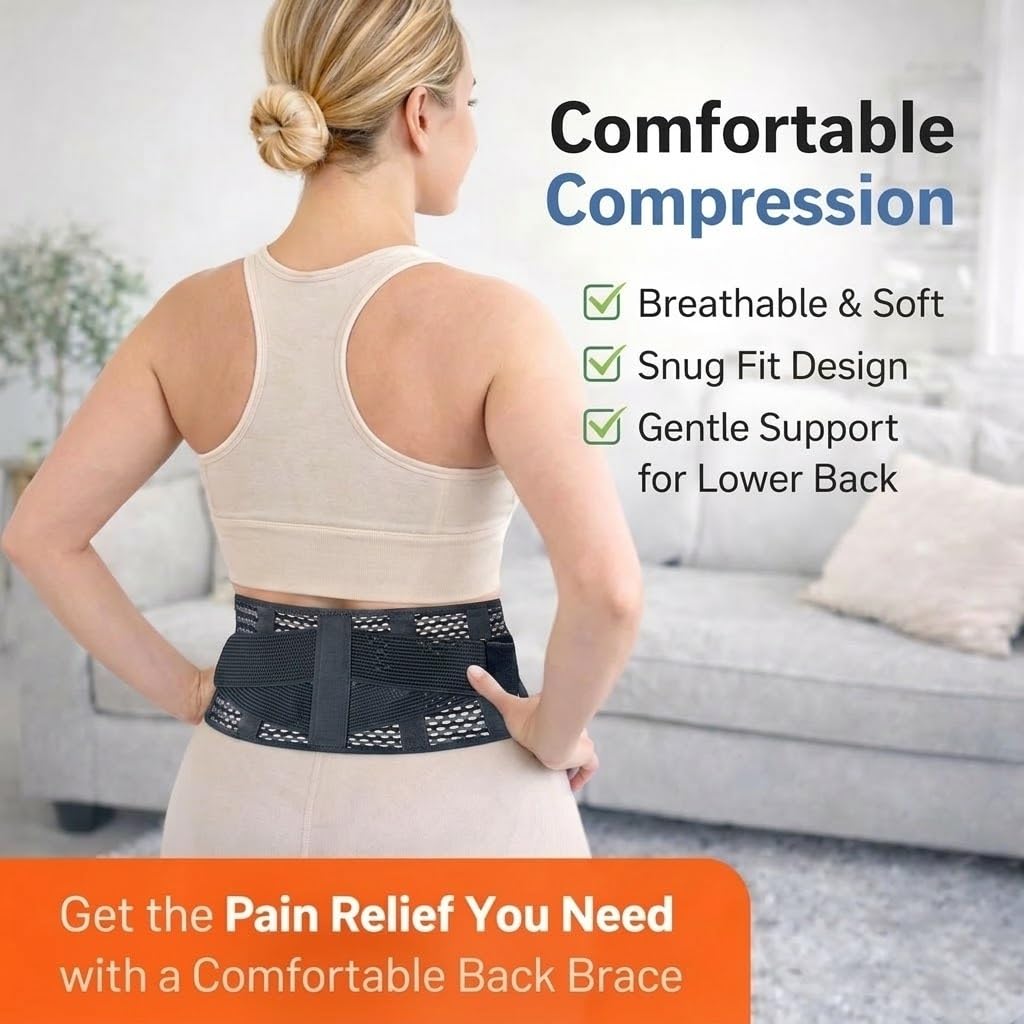 Adjustable Breathable Lumbar Support Back Brace for Women, Low-Profile Belt

