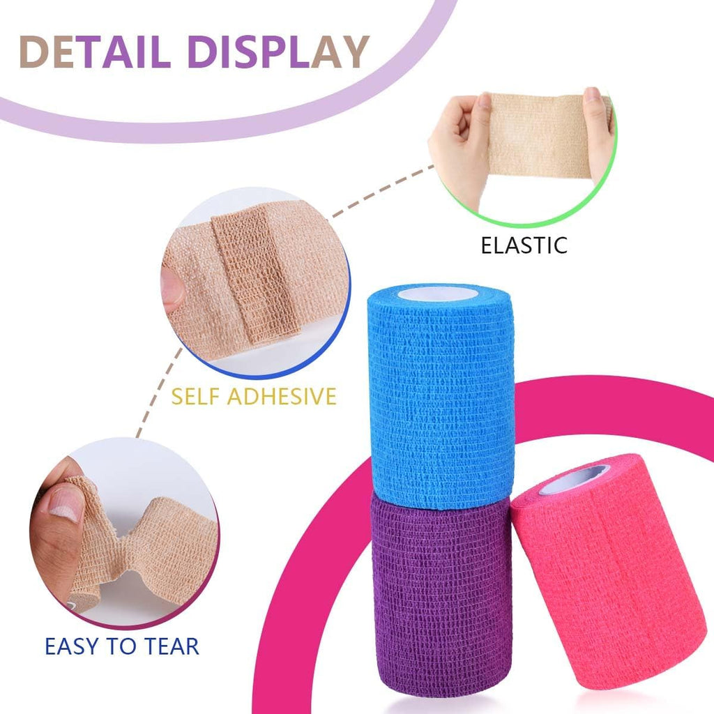 KISEER Elastic Self-Adhesive Cohesive Bandage Wrap Rolls, Breathable 5 Yards

