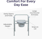 Drive Medical Folding Steel Bedside Commode Chair 3-in-1 Adjustable Height 7.5 Qt Bucket

