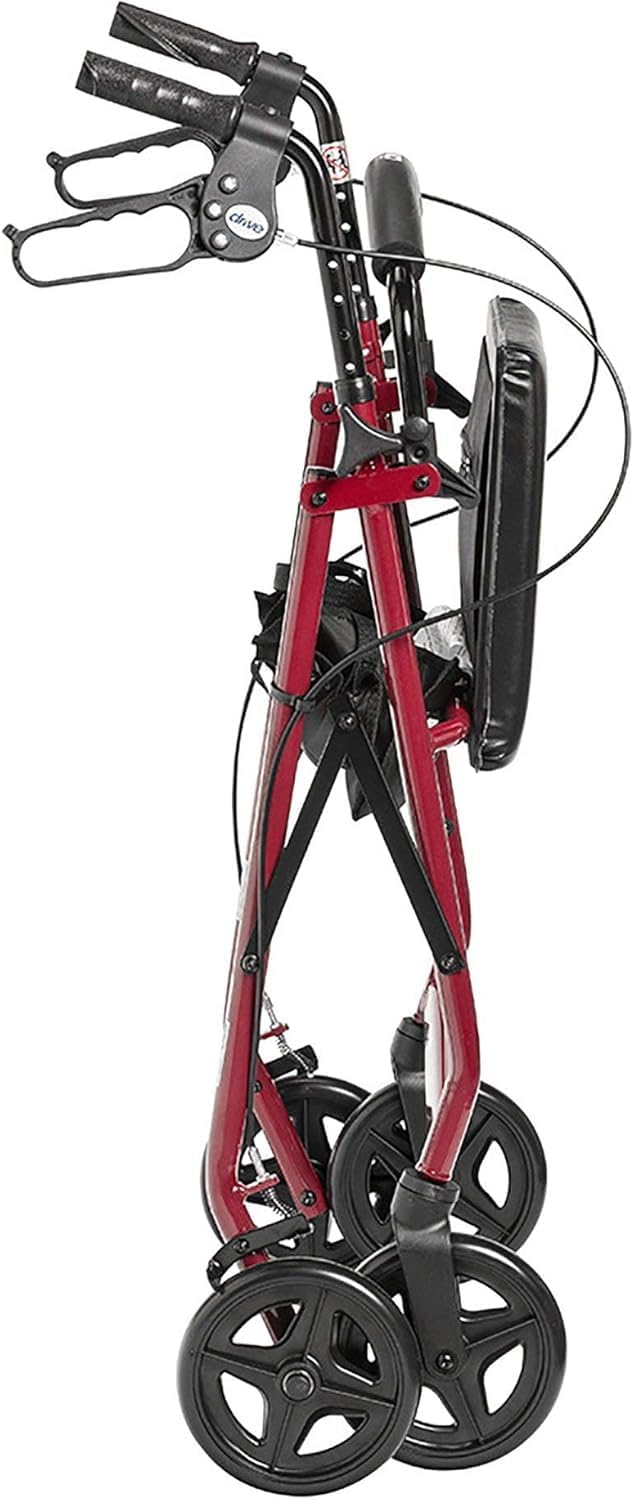 Drive Medical Aluminum Rollator Walker with Fold-Up Seat and Padded Back Support

