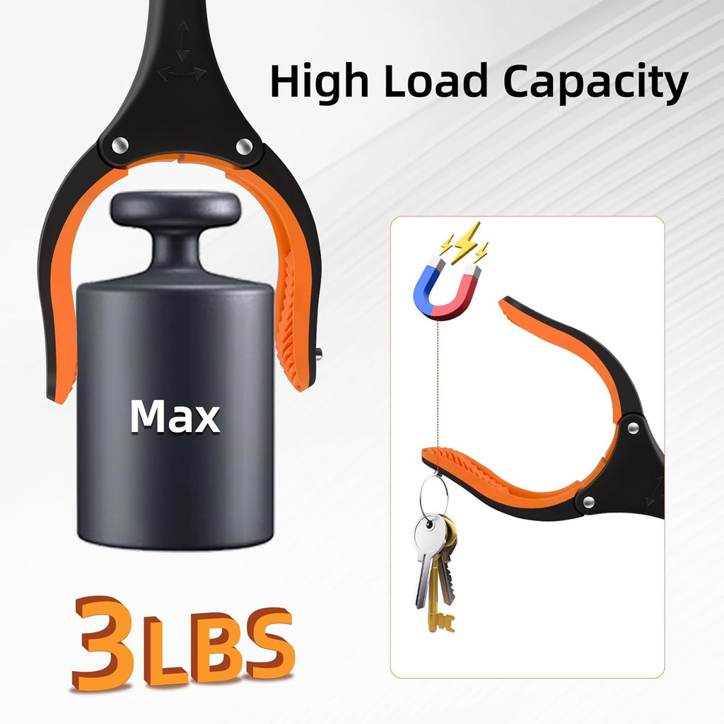 Grabber Reacher Tool with 360° Rotating Jaw and Magnetic Tip, Foldable Pickup Tool

