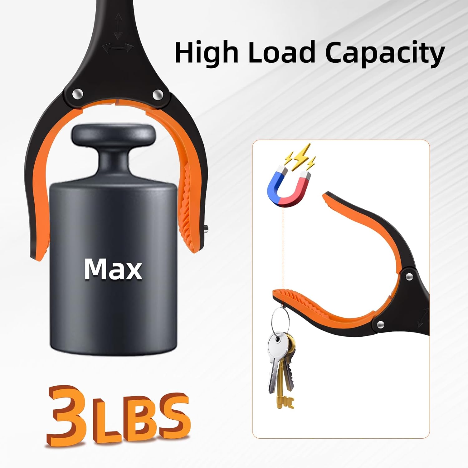 Grabber Reacher Tool with 360° Rotating Jaw and Magnetic Tip, Foldable Pickup Tool

