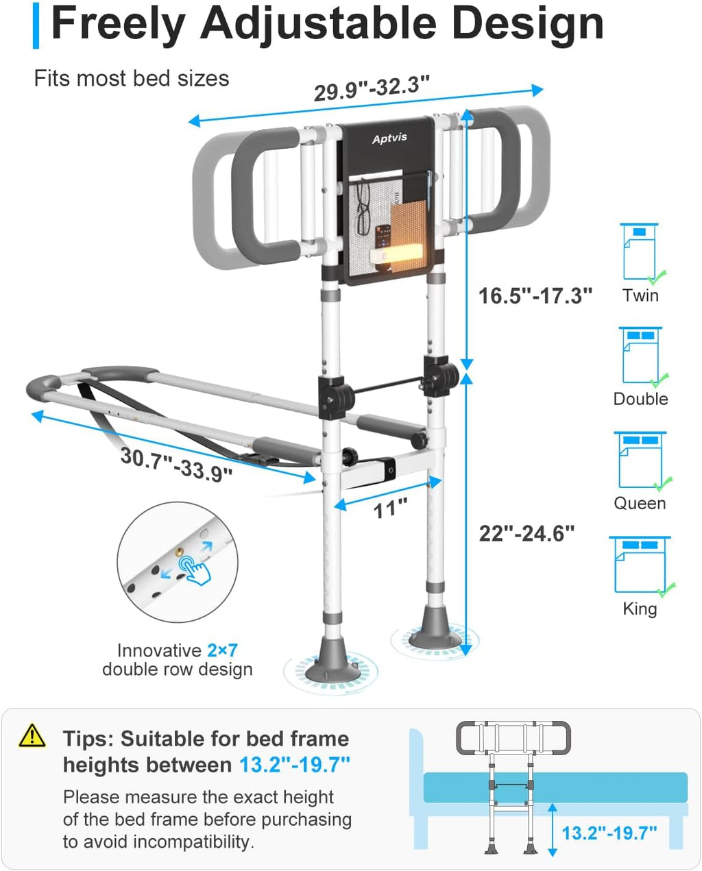 Foldable Bed Assist Rail for Seniors, ASTM Compliant Safety Support with Motion Light

