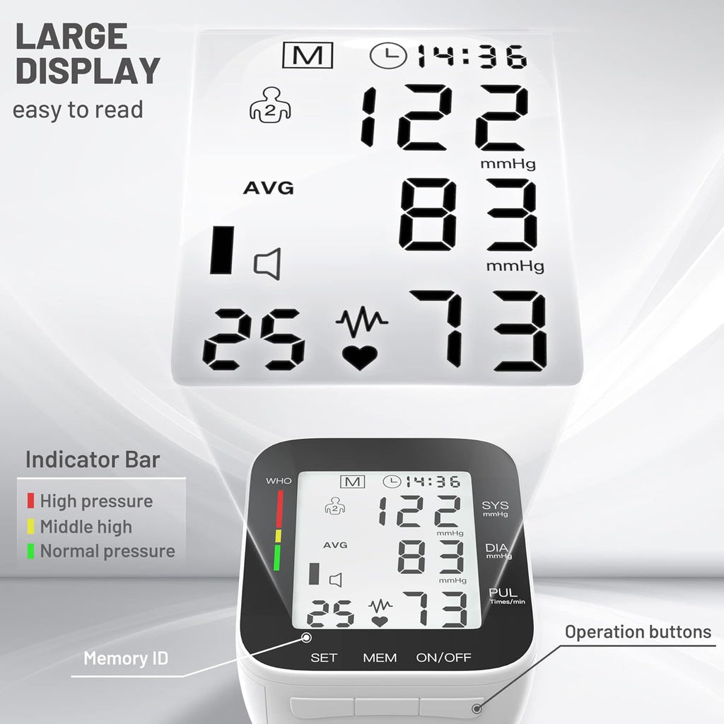 Automatic Wrist Blood Pressure Monitor, Large LCD Display, Voice and 99 Memory

