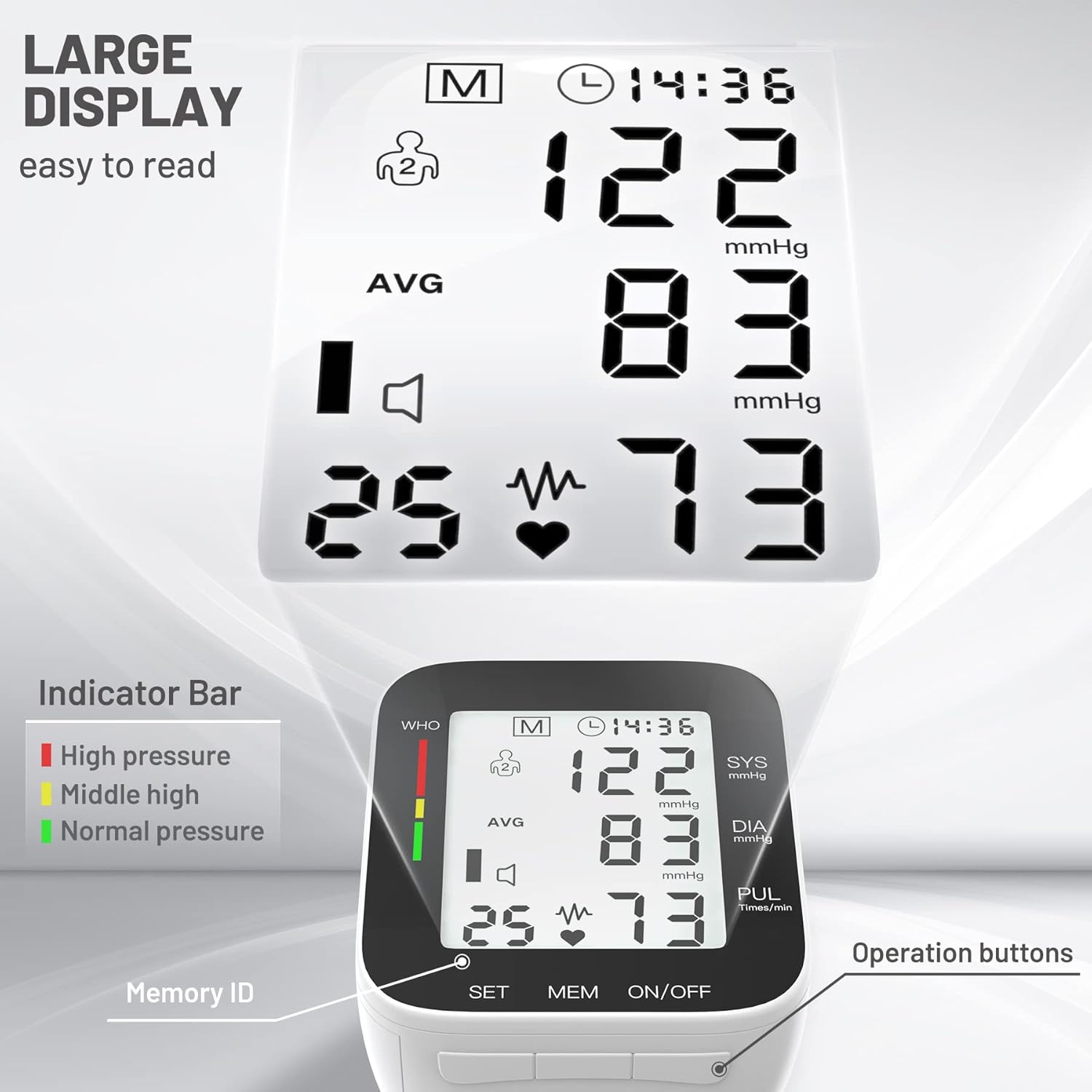 Automatic Wrist Blood Pressure Monitor, Large LCD Display, Voice and 99 Memory

