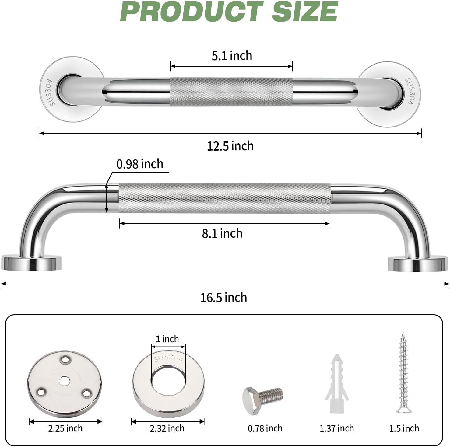 Stainless Steel Anti-Slip Grab Bar for Bathroom Shower Safety Support Handle


