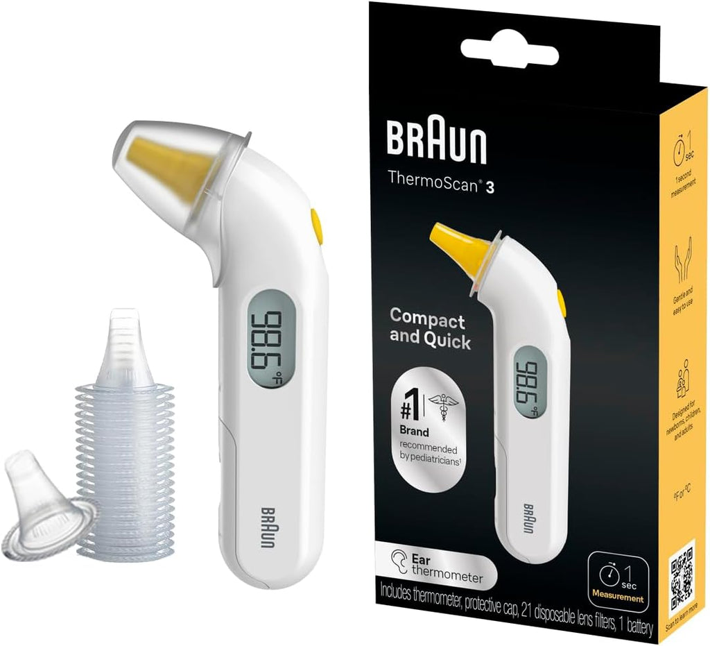 Braun ThermoScan 3 Ear Thermometer, Fast 1-Second Fever Reading, Audio Indicator


