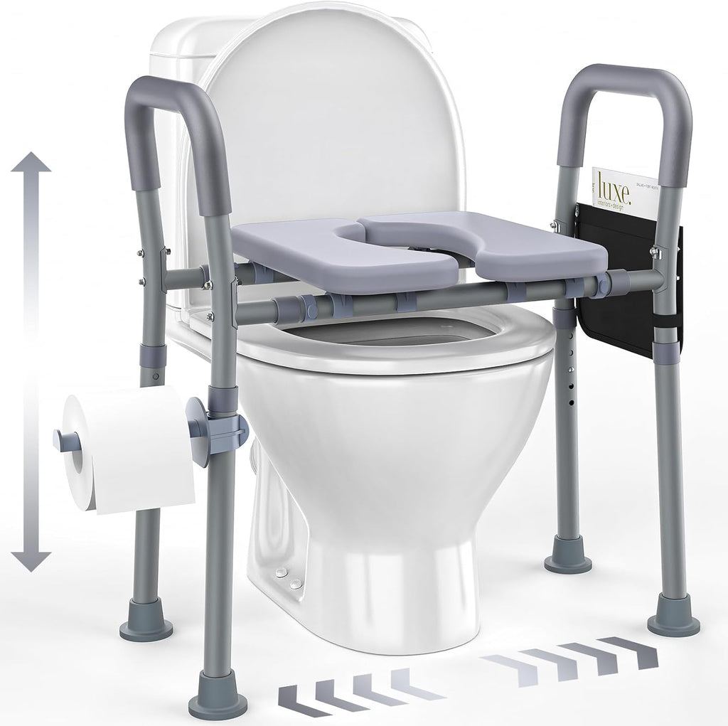 Toilet Seat Riser for Seniors With Handles, Adjustable Height and Width, Heavy Duty

