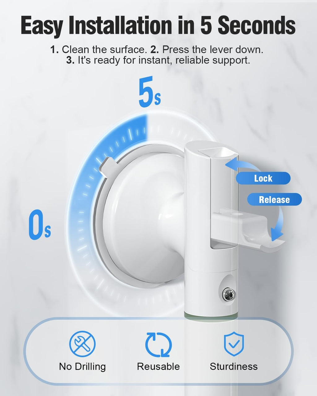 DOZAWA Suction Grab Bars for Shower, No-Drill Bathroom Safety Handles

