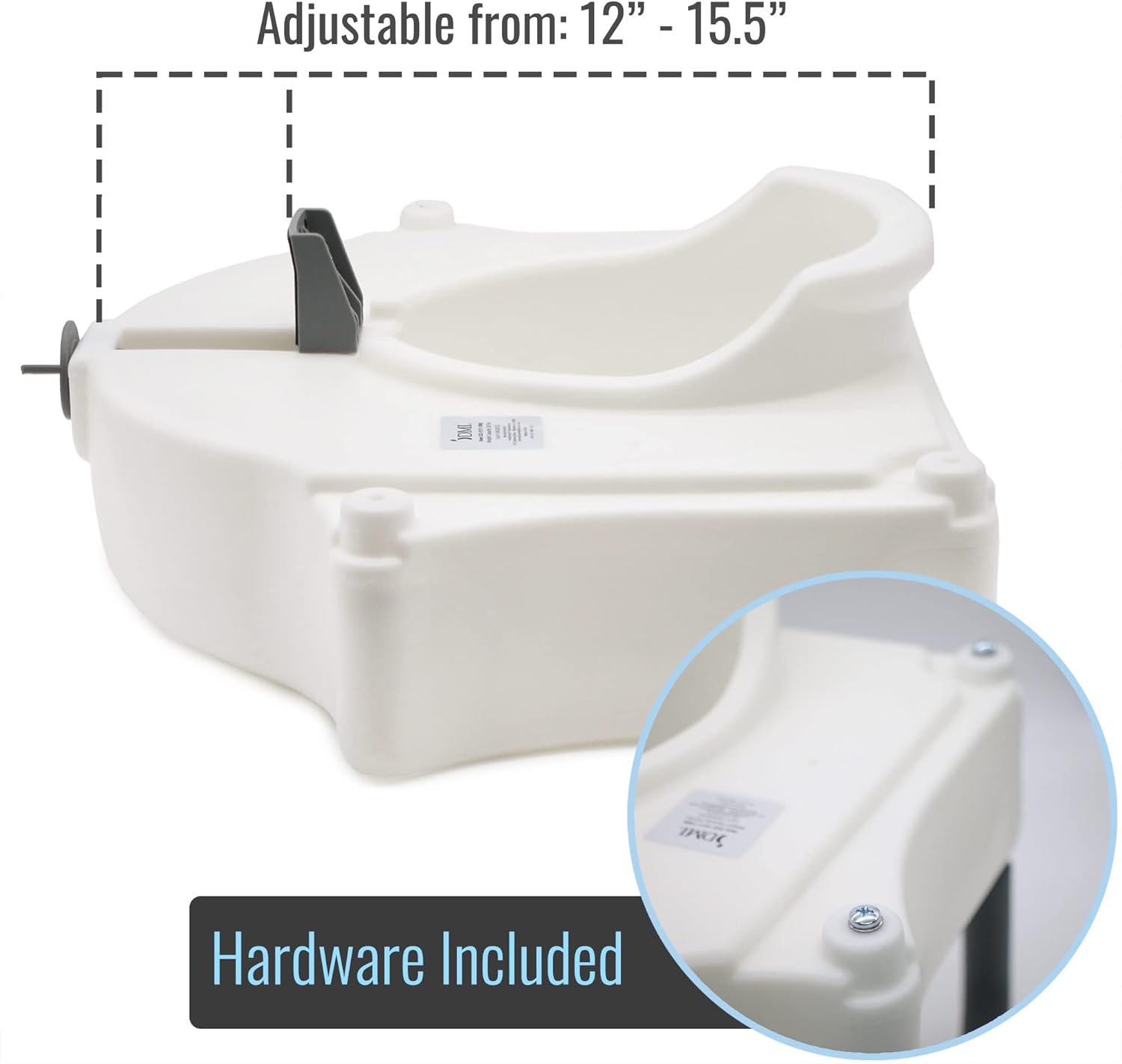 DMI Raised Locking Toilet Seat with Padded Armrests, 5-Inch Riser, 250 lb


