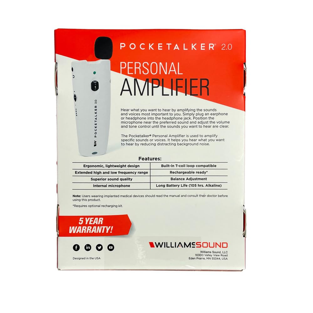 Williams Sound Pocketalker 2.0 Personal Sound Amplifier with Adjustable Controls


