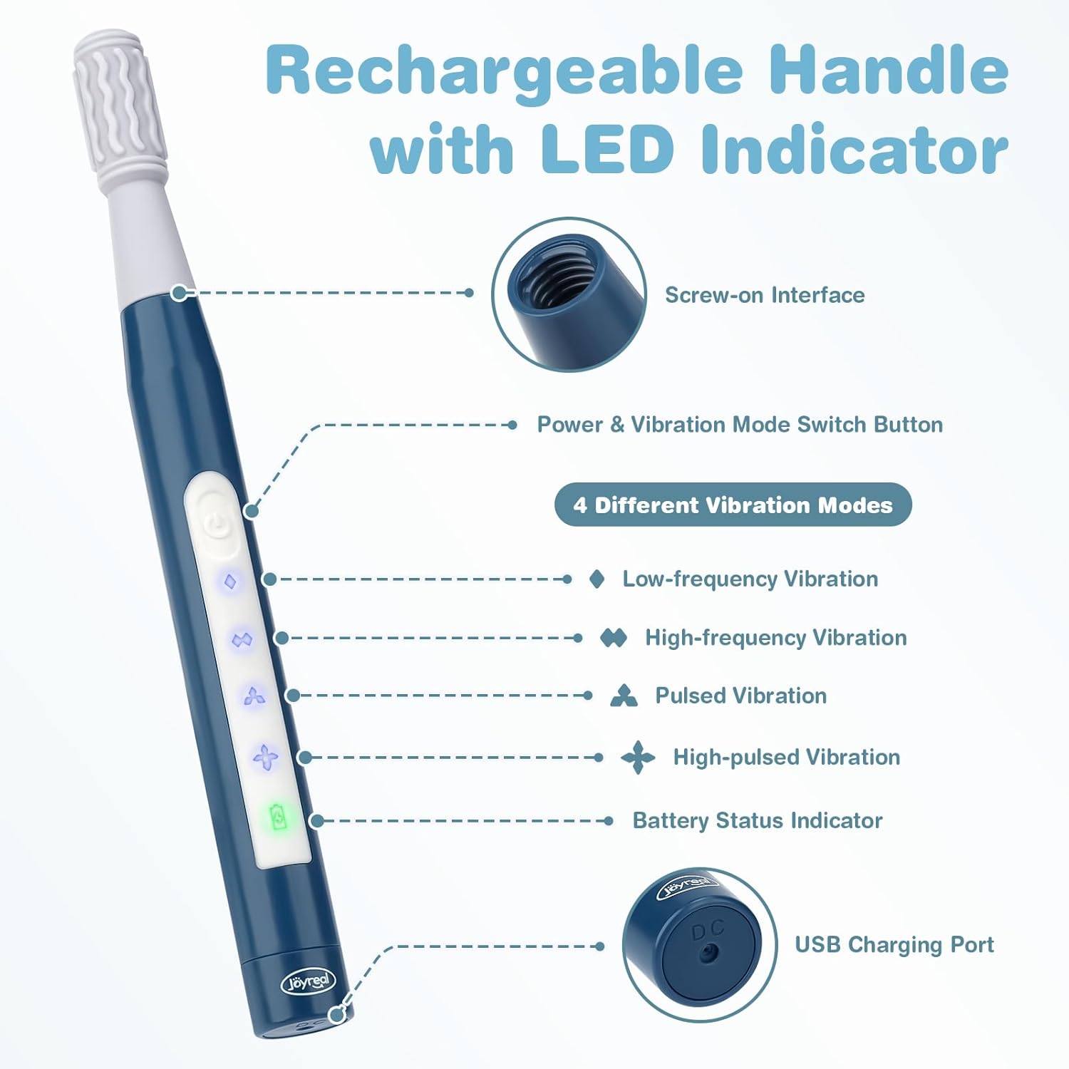 Joyreal Rechargeable Oral Motor Vibration Kit with 7 Textured Silicone Heads

