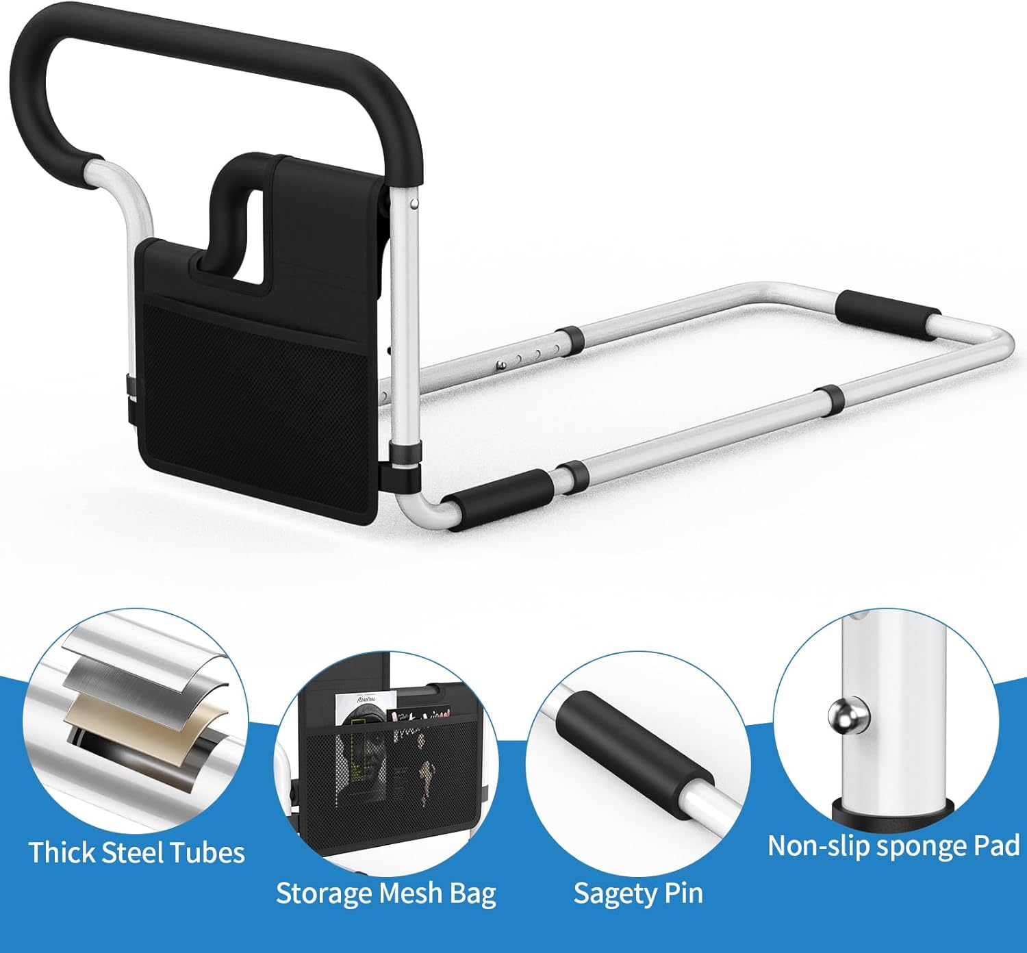 Adjustable Bed Rail for Seniors Bedside Safety Handle Support Bar for Elderly Adults

