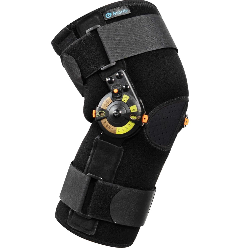 Nvorliy Hinged ROM Knee Brace with Side Stabilizers and Locking Dials

