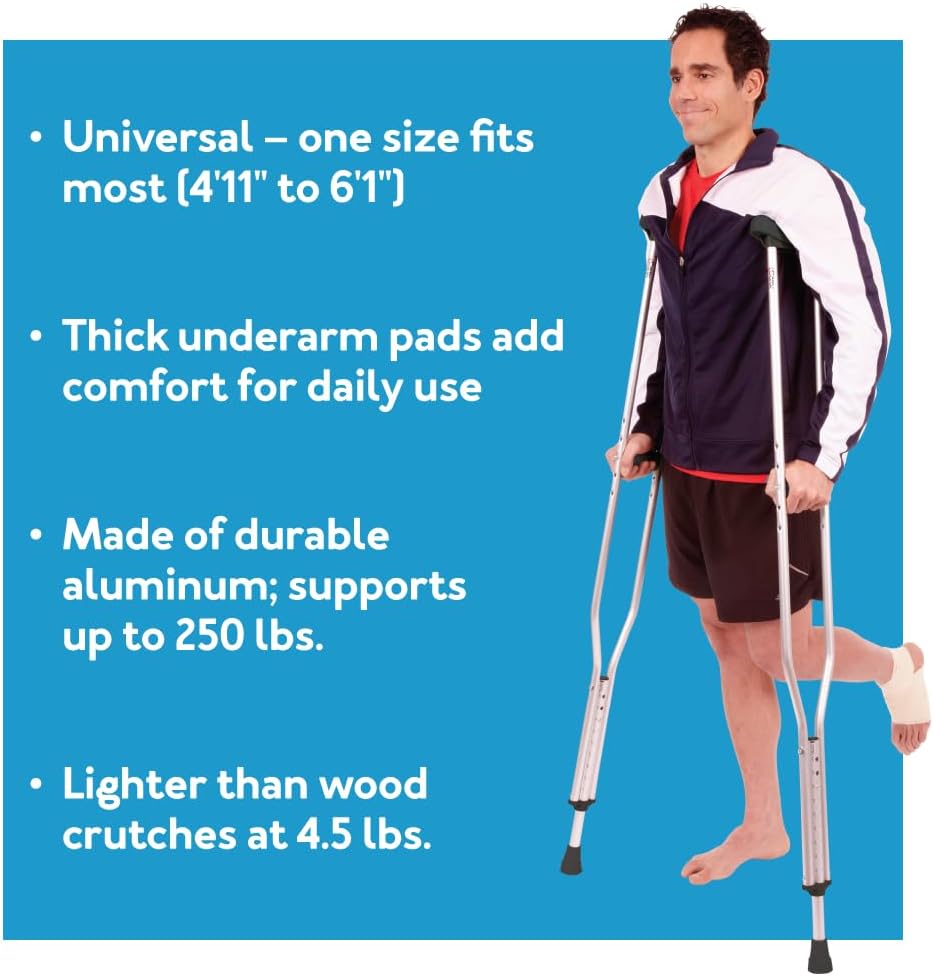 Carex Folding Aluminum Underarm Crutches for Adults, Adjustable Height, Pair

