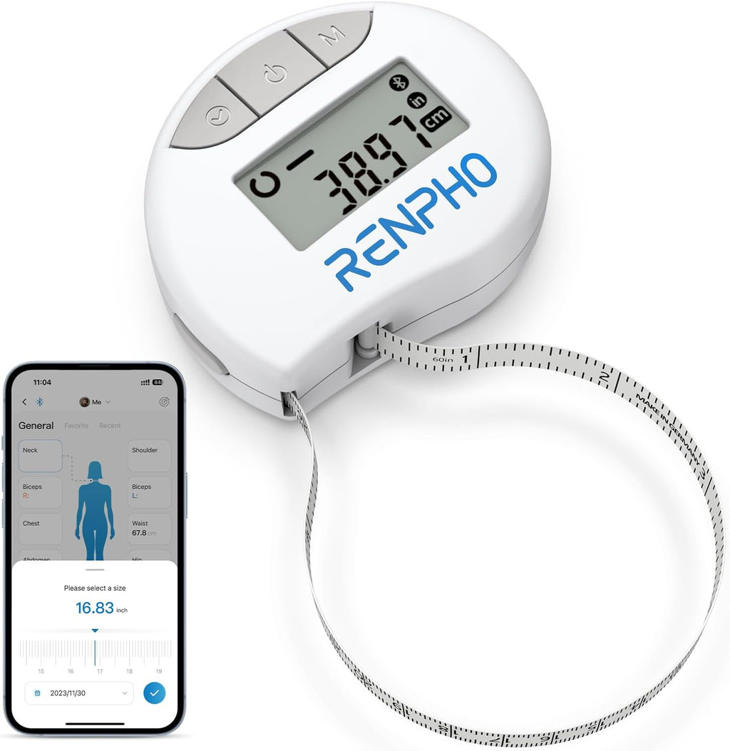 RENPHO Smart Body Measuring Tape with Bluetooth App, Retractable LCD

