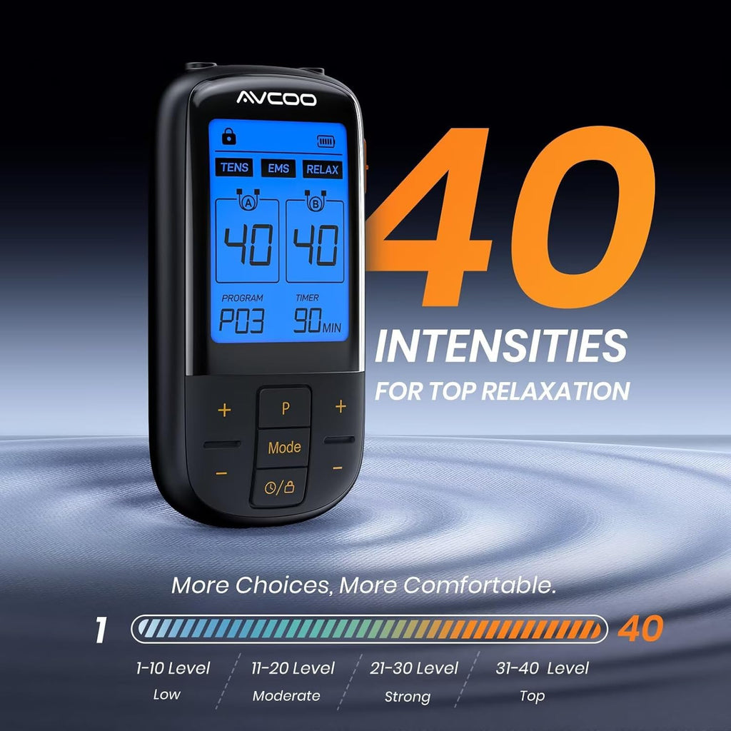 AVCOO 3-in-1 TENS and EMS Dual Channel Rechargeable Muscle Stimulator with Pads

