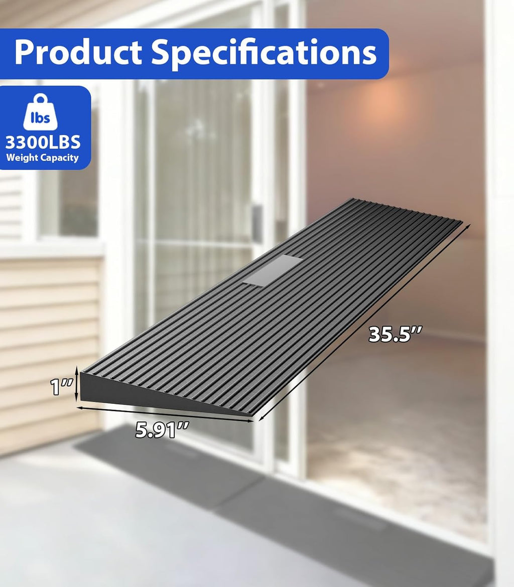 35.5 in Rubber Threshold Ramp for Doorways, Wheelchairs, Walkers & Scooters

