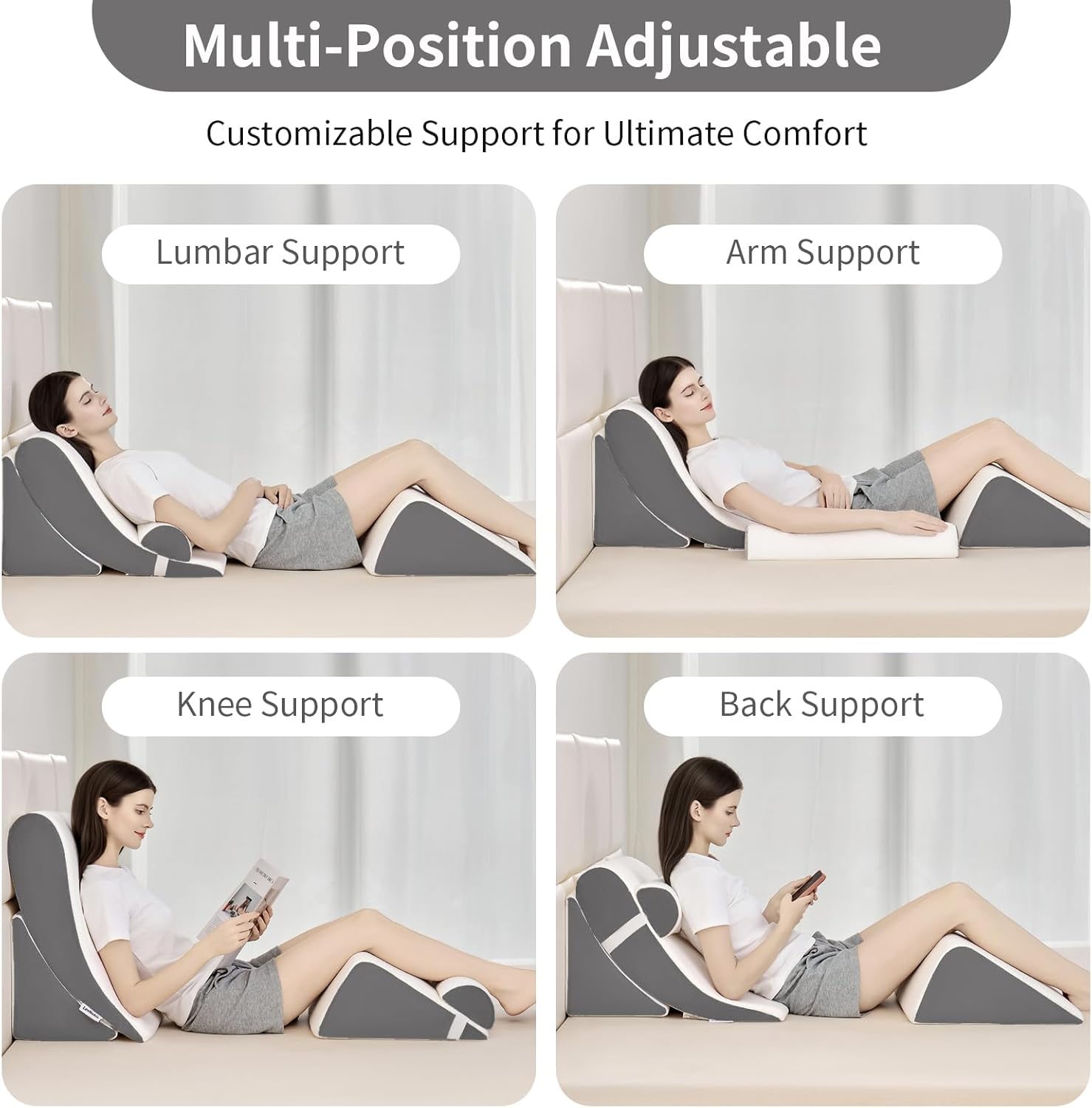 Orthopedic Bed Wedge Pillow Set, Adjustable Support for Back, GERD, Recovery

