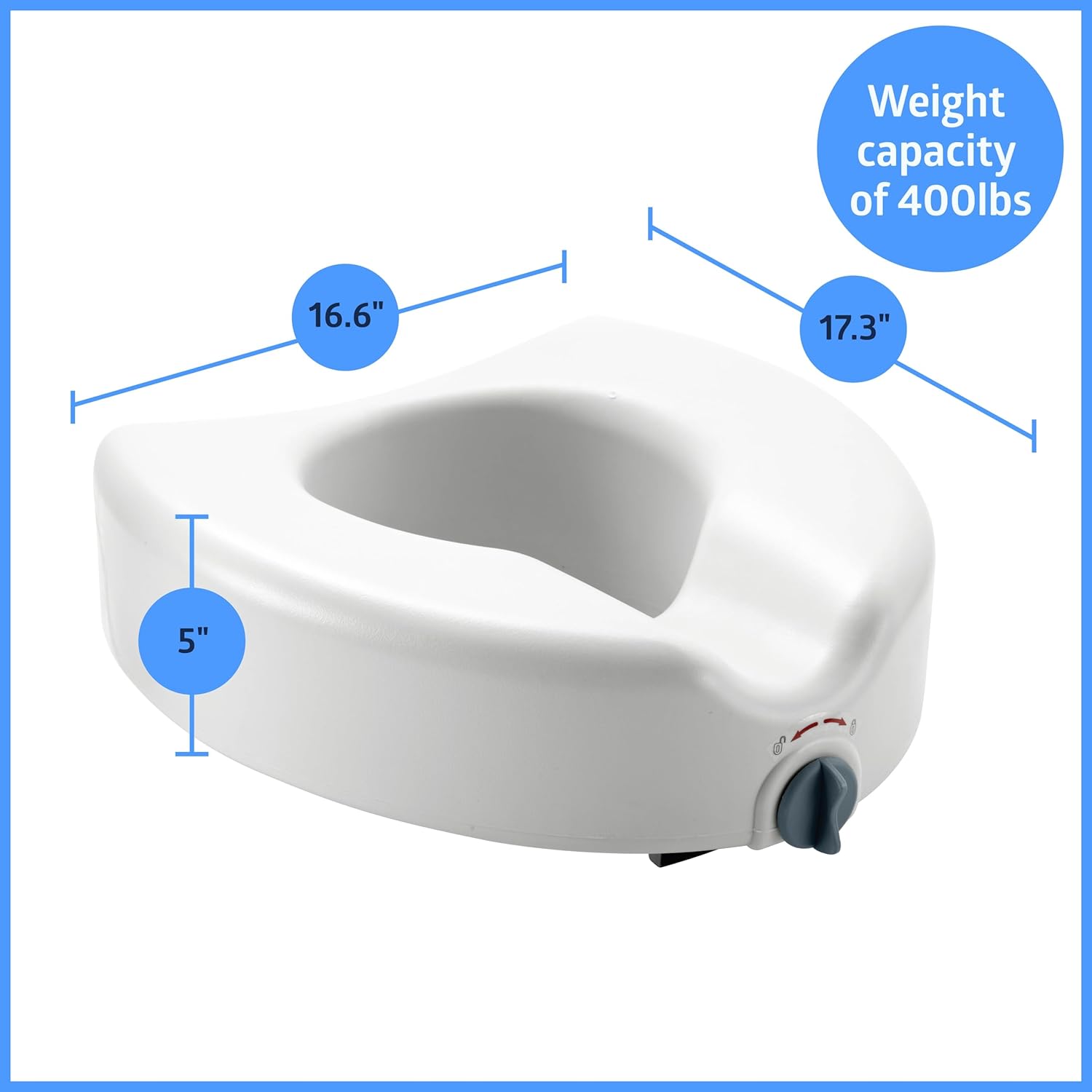 Medline 5 in Raised Toilet Seat with Lock, Armless, White, 400 lb Capacity

