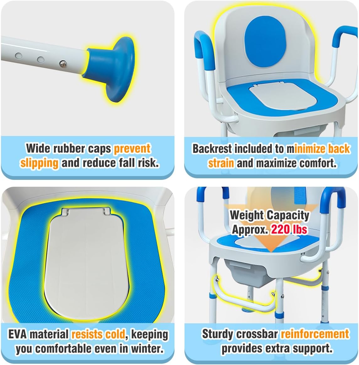 Lumizone Portable Toilet Chair Bedside Commode with Armrests & Dual-Lid Bucket

