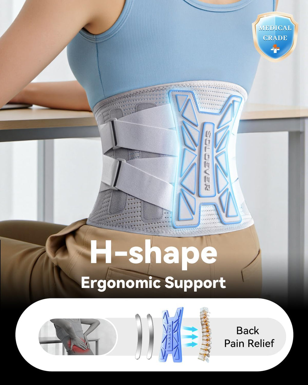 Medical-Grade Breathable Back Brace for Women Lumbar Support for Lower Back Pain

